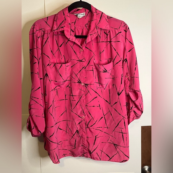 All Hours Paris/Milan Women’s Sz M Pink Polyester Crinkle Crepe Blouse - Picture 1 of 6